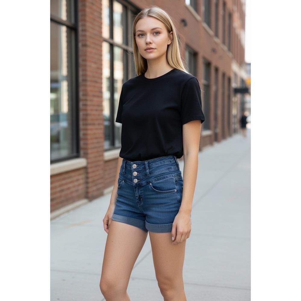 Mossimo Supply Co High Rise Denim Shorts Dark Wash Triple Button Size 4 27